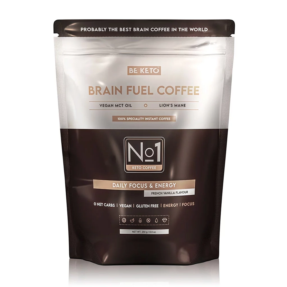 Brain fuel pulverkaffe med vaniljesmak, mct-olje og Lion's Mane